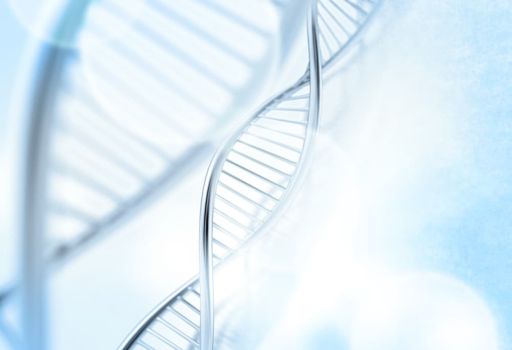DNA strand graphic, light blue background